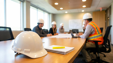 Construction executives sitting around a conference room table Construction executives sitting around a conference room table