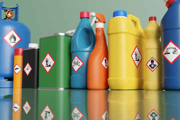 Hazardous warning chemical bottles