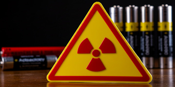 hazard a warning sign amidst batteries signaling the presence of radiation