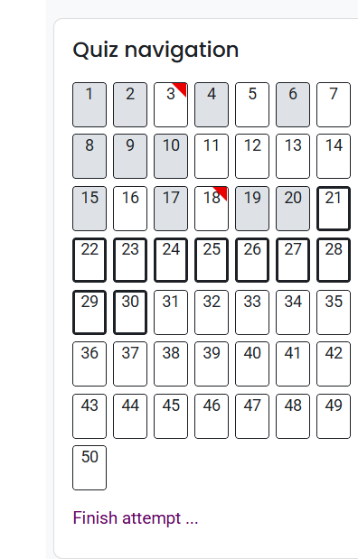 quiz navigation with individual question boxes
